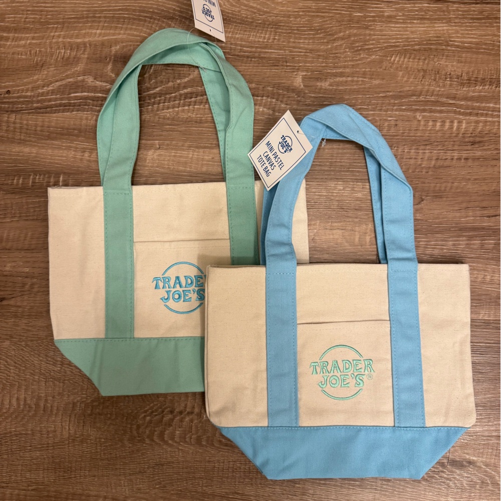 Trader Joe's Mini Canvas Tote Bag 2x - Teal/Blue Pastel Combo